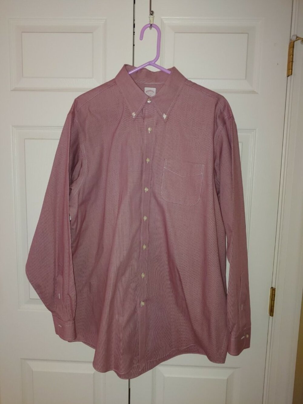 Men Brooks Brothers Red Micro Houndstooth Non-Iron Button-Down Shirt 17 1/2-6-7